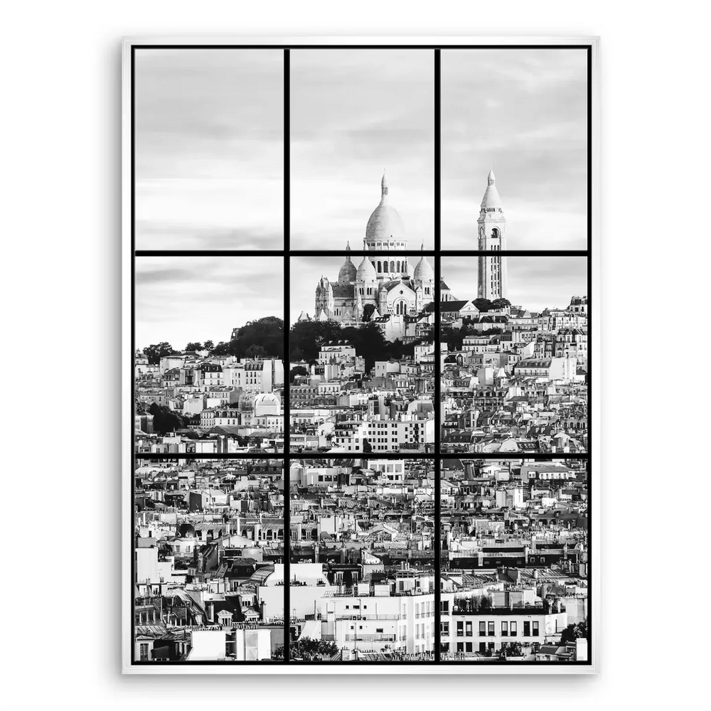 Elegant grayscale Paris scene suitable for minimalist and industrial interiors