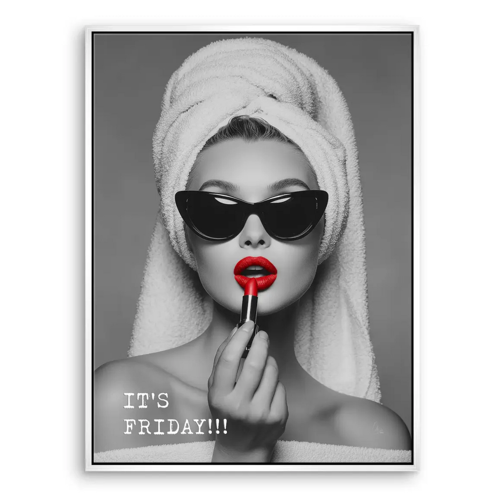 Monochrome portrait with vibrant red lips for stylish bedroom wall art