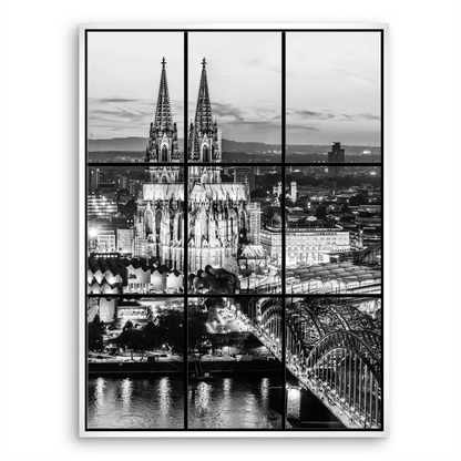 Monochrome urban landscape highlighting light and shadow contrasts.