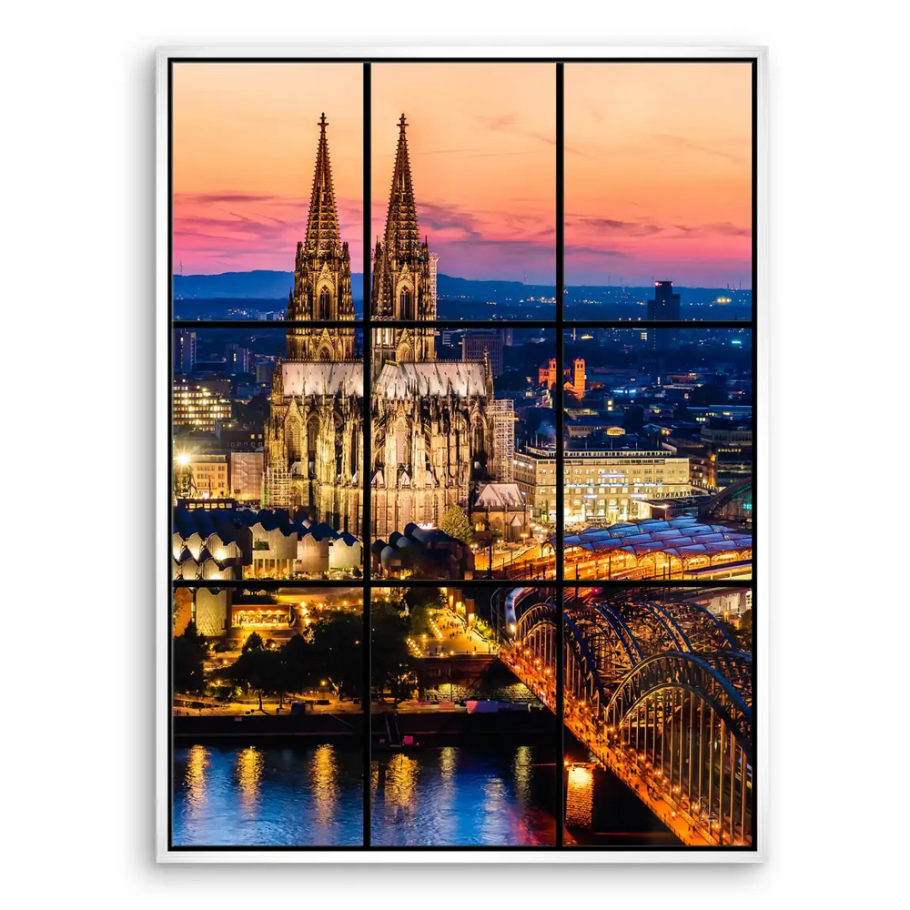 Cologne cityscape featuring modern urban glow