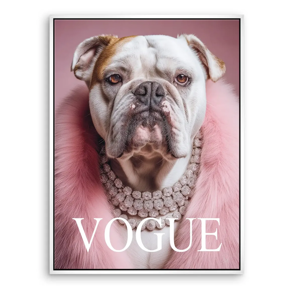 Colorful wall decor: fashion-forward dog portrait on canvas.