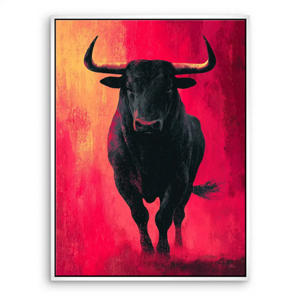 Bull on Red Canvas - Expressive Red-Orange Wall Art - Image 8