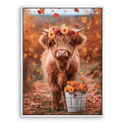 Cozy farmhouse style wall art with a calf and autumn scene
