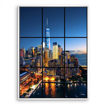 A serene yet dynamic cityscape that suits contemporary and minimalist decor.