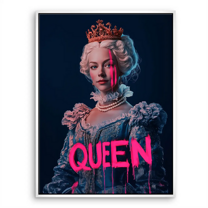 Pop art queen canvas print with crown and neon pink streaks