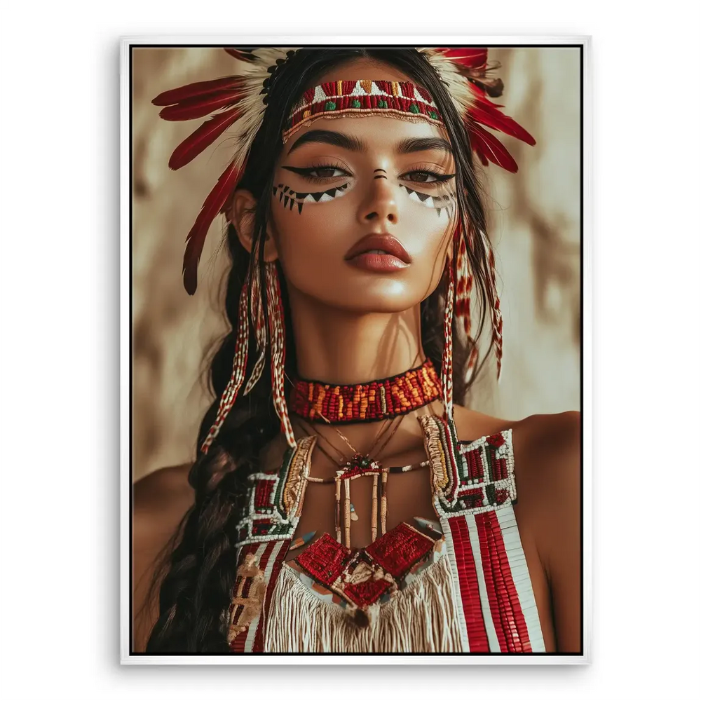 Native American Woman Canvas Portrait with Traditional Regalia - Image 8