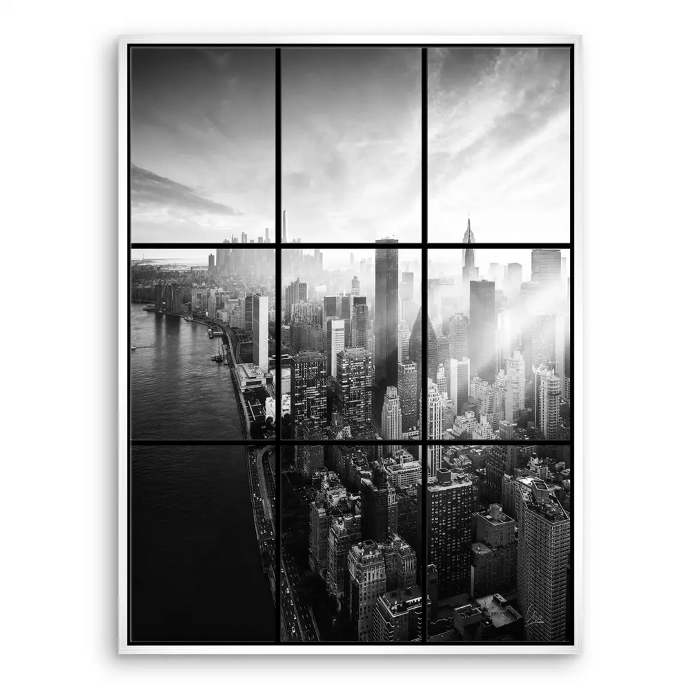 Minimalist, modern cityscape wall art scene