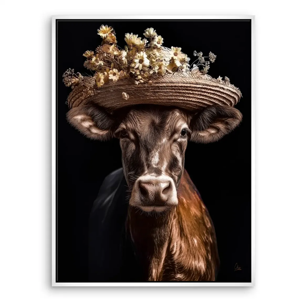 Elegant canvas artwork of a cow gazing outward in warm tones